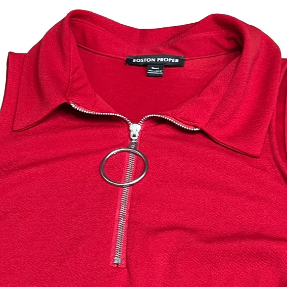 Boston Proper Solid Zippered Front Sleeveless Collared Dress Red NWT size Large - Picture 7 of 8